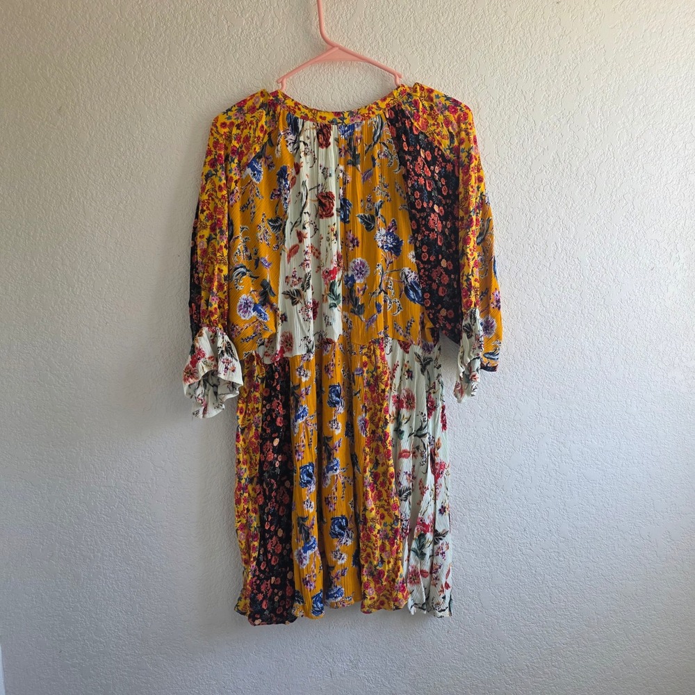 Umgee USA Floral Patchwork Mini Dress V-Neck Boho Babydoll Multi Womens S - Picture 3 of 7